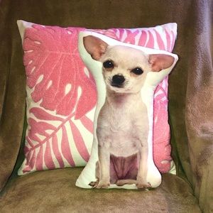 Chihuahua Print Accent Pillow - Pink and White